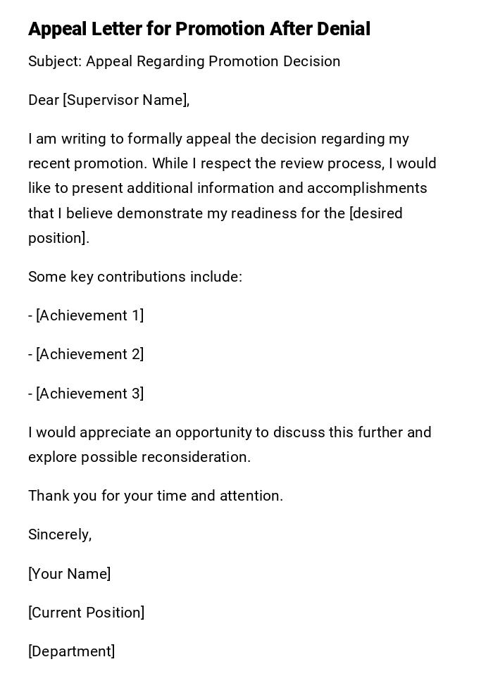Appeal Letter for Promotion After Denial
