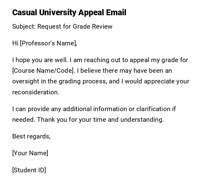 Casual University Appeal Email Casual University Appeal Email