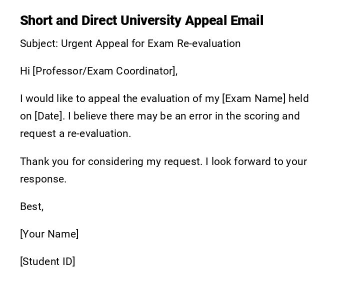Short and Direct University Appeal Email Short and Direct University Appeal Email