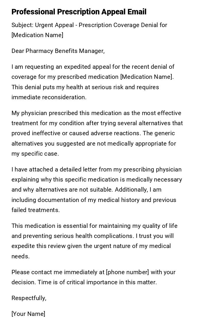 Professional Prescription Appeal Email Professional Prescription Appeal Email