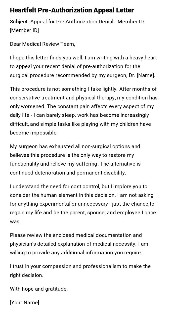 Heartfelt Pre-Authorization Appeal Letter Heartfelt Pre-Authorization Appeal Letter