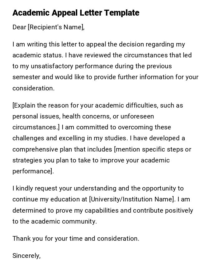 Academic Appeal Letter Template