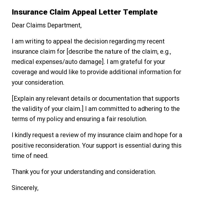 Insurance Claim Appeal Letter Template