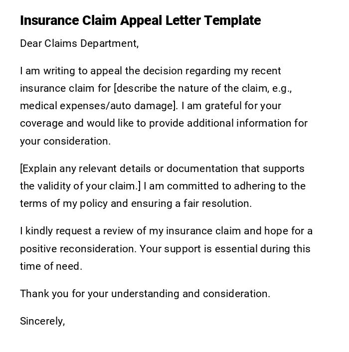 Insurance Claim Appeal Letter Template