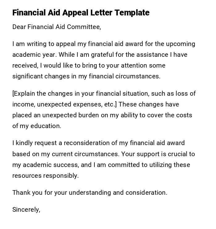 Financial Aid Appeal Letter Template