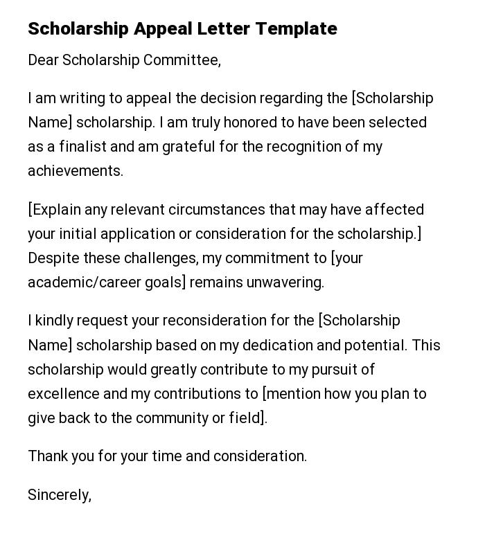 Scholarship Appeal Letter Template
