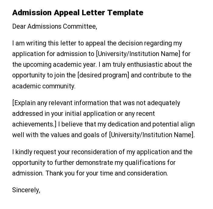 Admission Appeal Letter Template