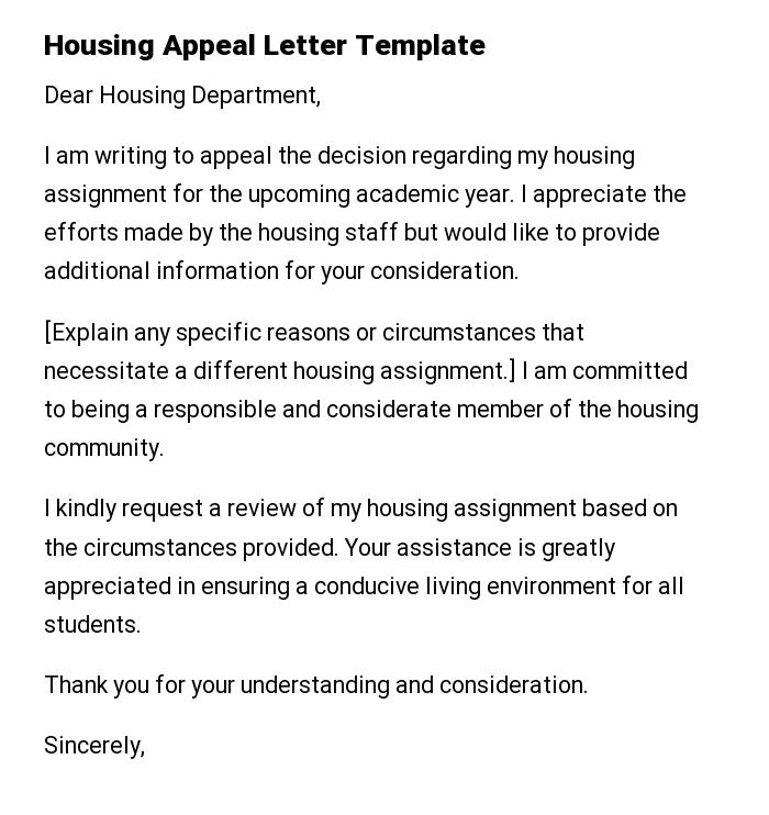 Housing Appeal Letter Template