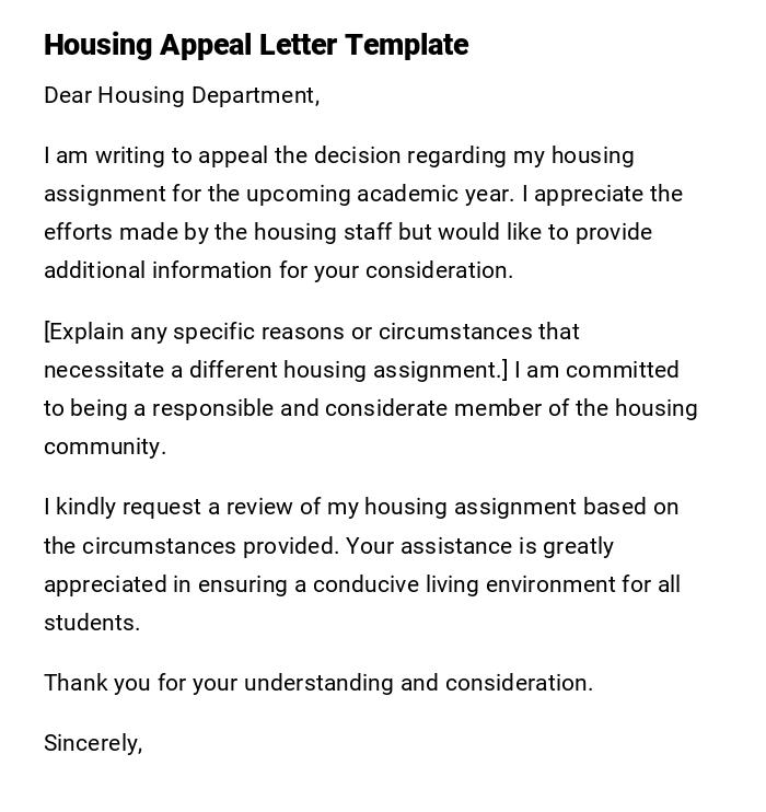 Housing Appeal Letter Template