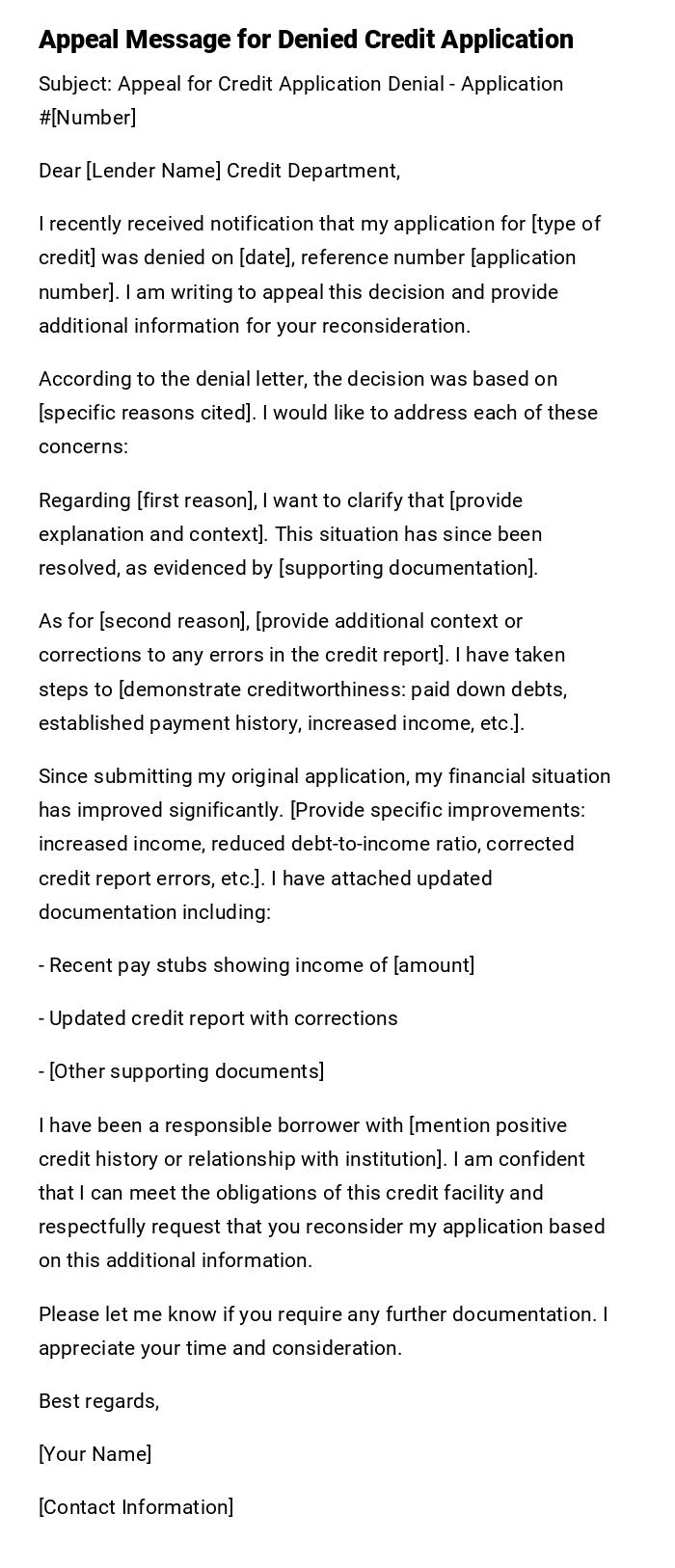 Appeal Message for Denied Credit Application Appeal Message for Denied Credit Application