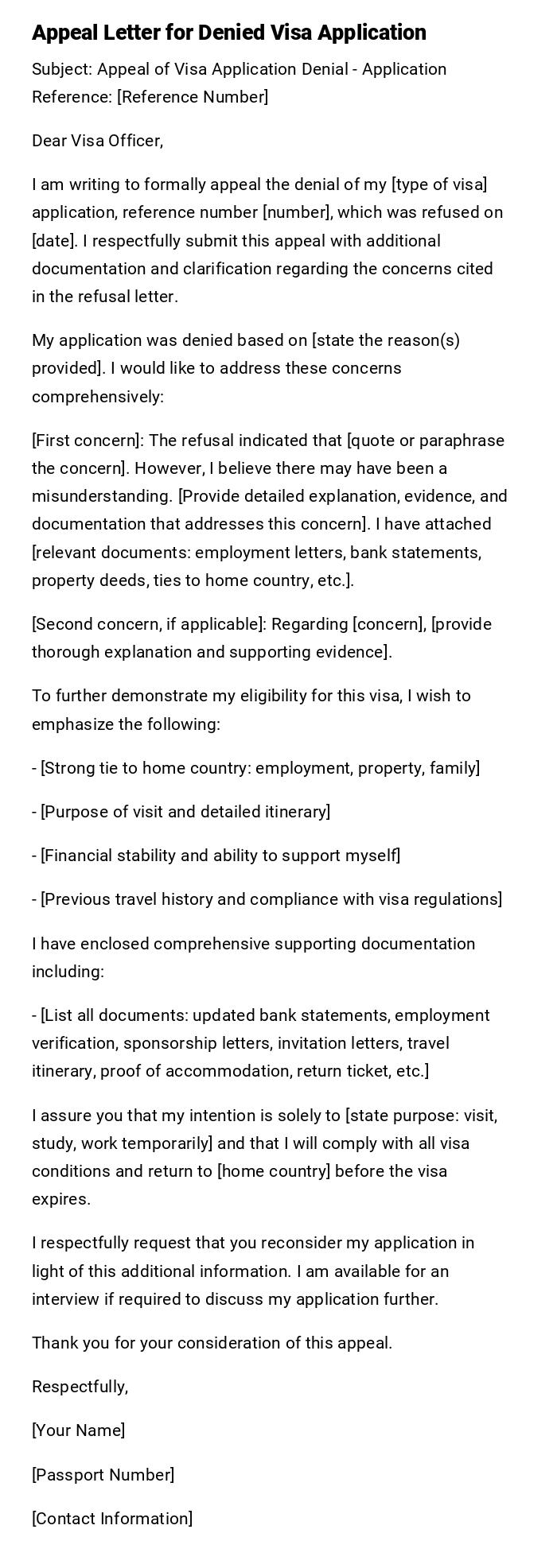 Appeal Letter for Denied Visa Application Appeal Letter for Denied Visa Application