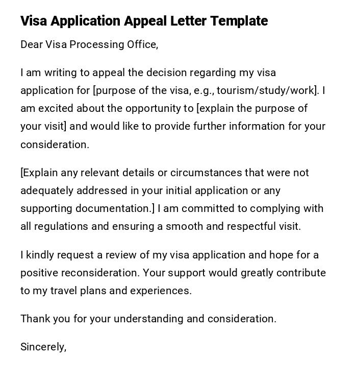 Visa Application Appeal Letter Template