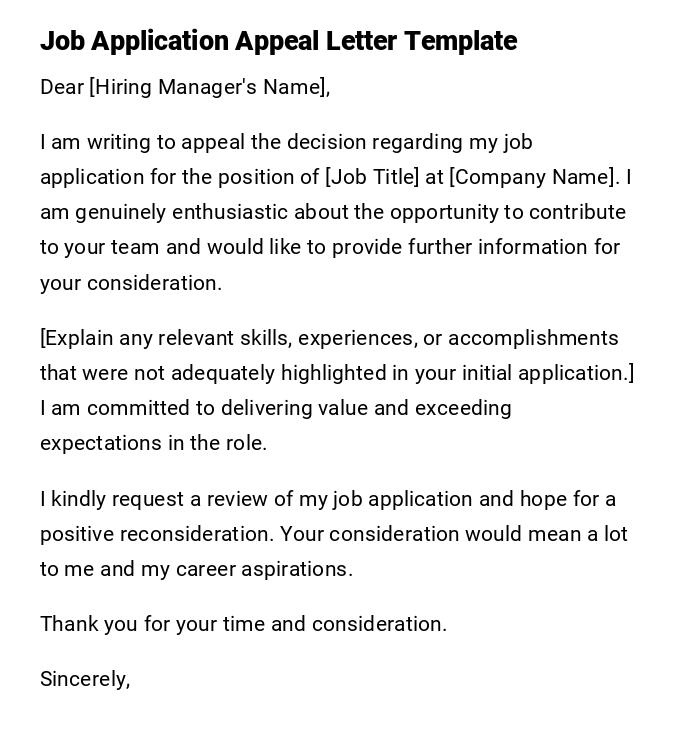 Job Application Appeal Letter Template