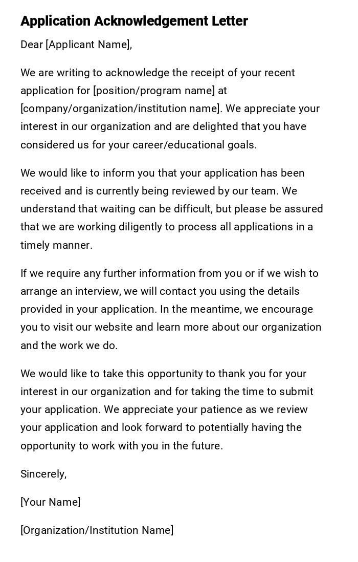 Application Acknowledgement Letter