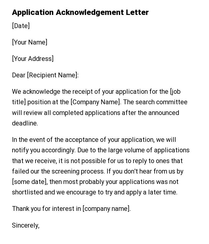 Application Acknowledgement Letter