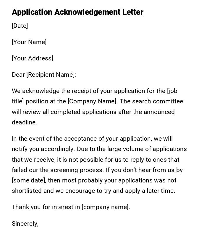 Application Acknowledgement Letter