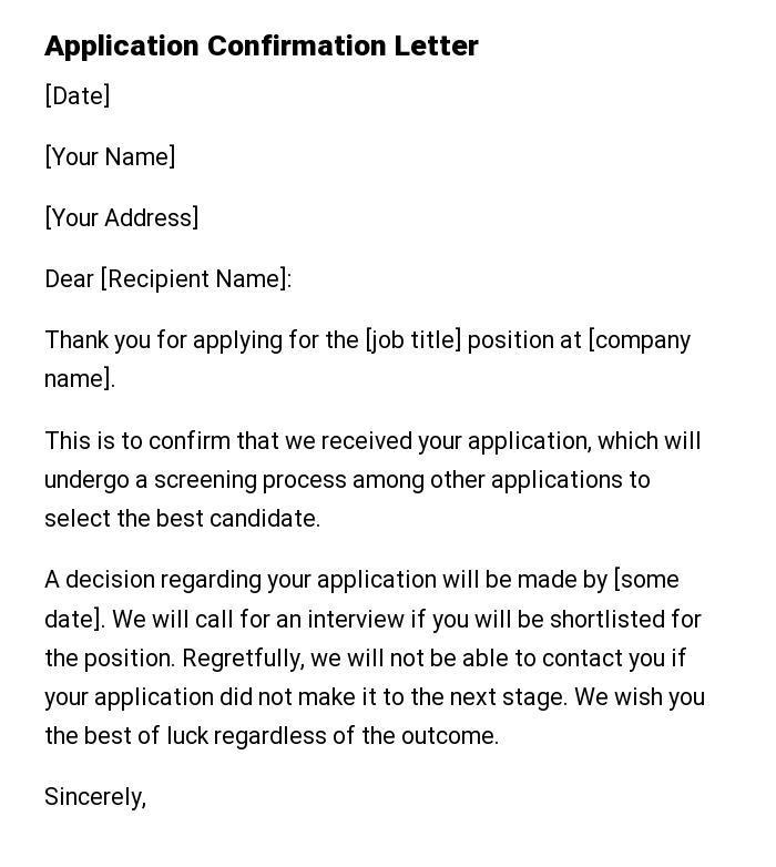 Application Confirmation Letter