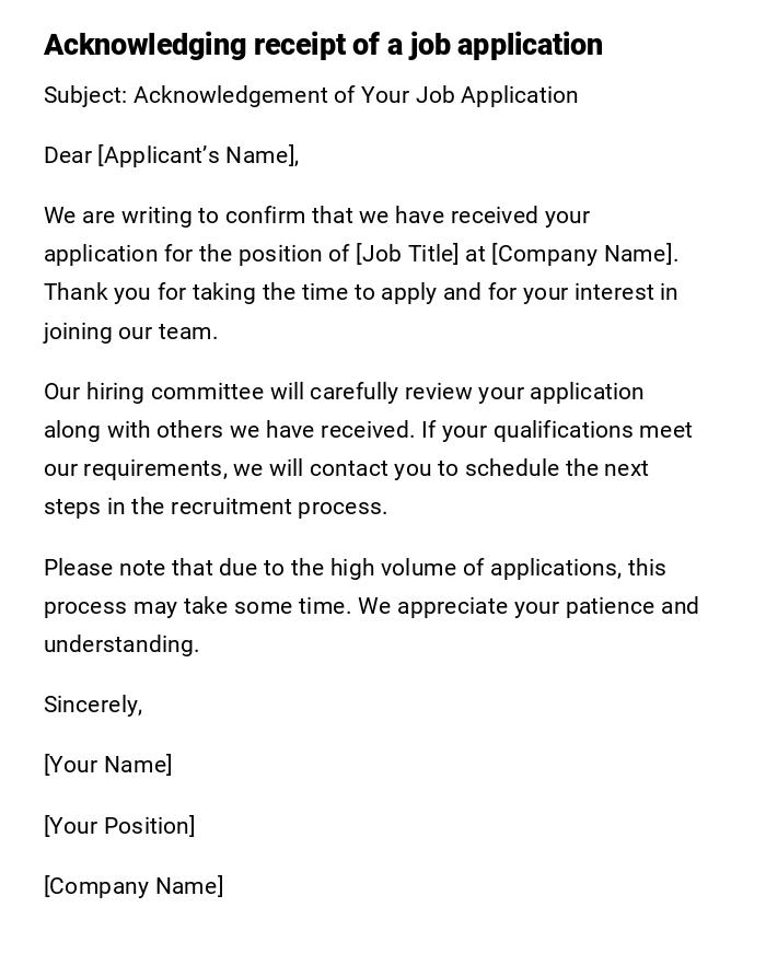 Acknowledging receipt of a job application