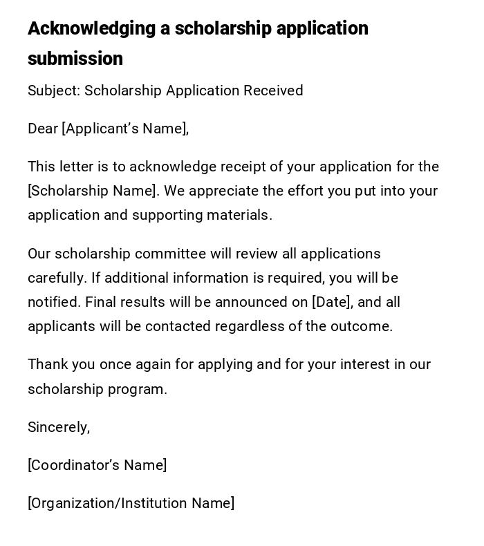 Acknowledging a scholarship application submission