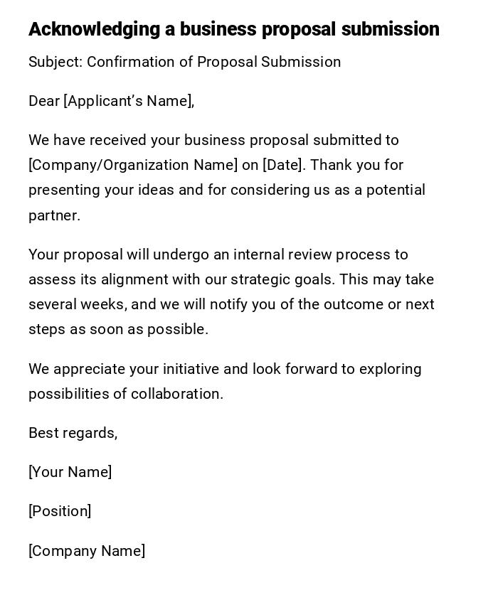 Acknowledging a business proposal submission