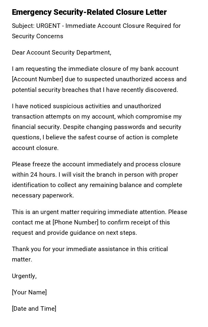 Emergency Security-Related Closure Letter Emergency Security-Related Closure Letter
