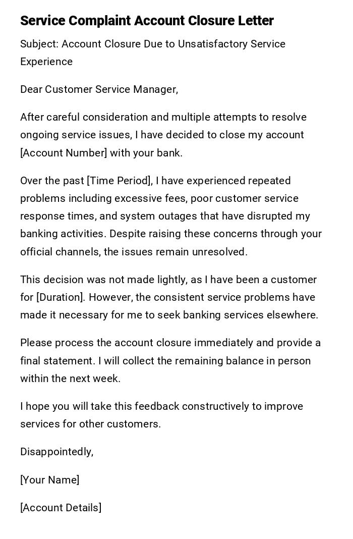 Service Complaint Account Closure Letter Service Complaint Account Closure Letter