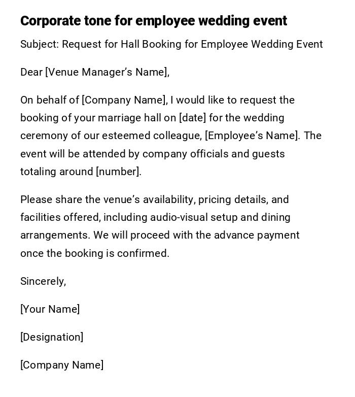 Corporate tone for employee wedding event Corporate tone for employee wedding event