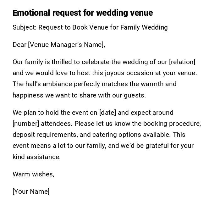 Emotional request for wedding venue Emotional request for wedding venue