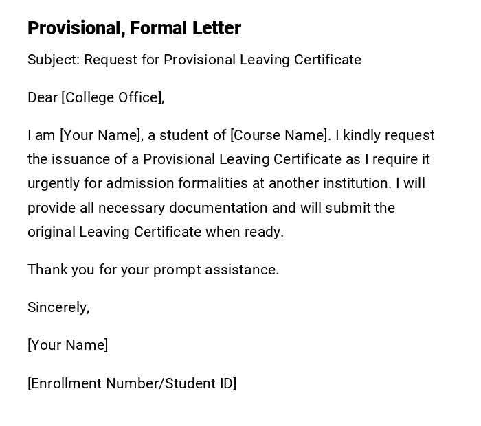 Provisional, Formal Letter Provisional, Formal Letter