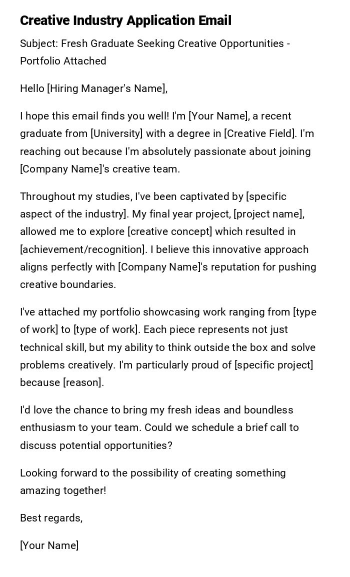Creative Industry Application Email Creative Industry Application Email