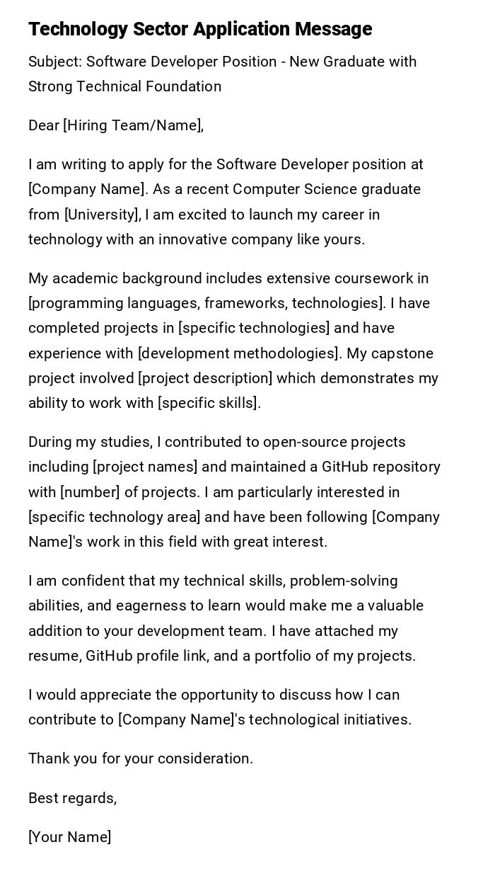 Technology Sector Application Message Technology Sector Application Message