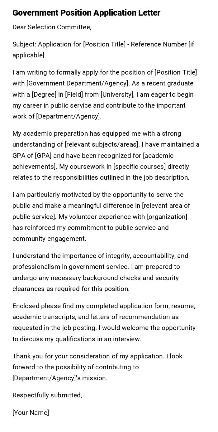 Government Position Application Letter Government Position Application Letter
