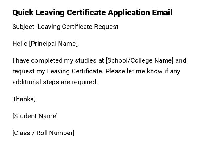 Quick Leaving Certificate Application Email