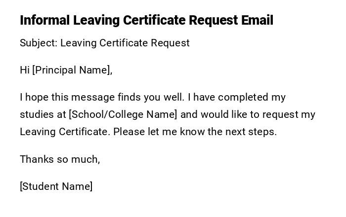 Informal Leaving Certificate Request Email