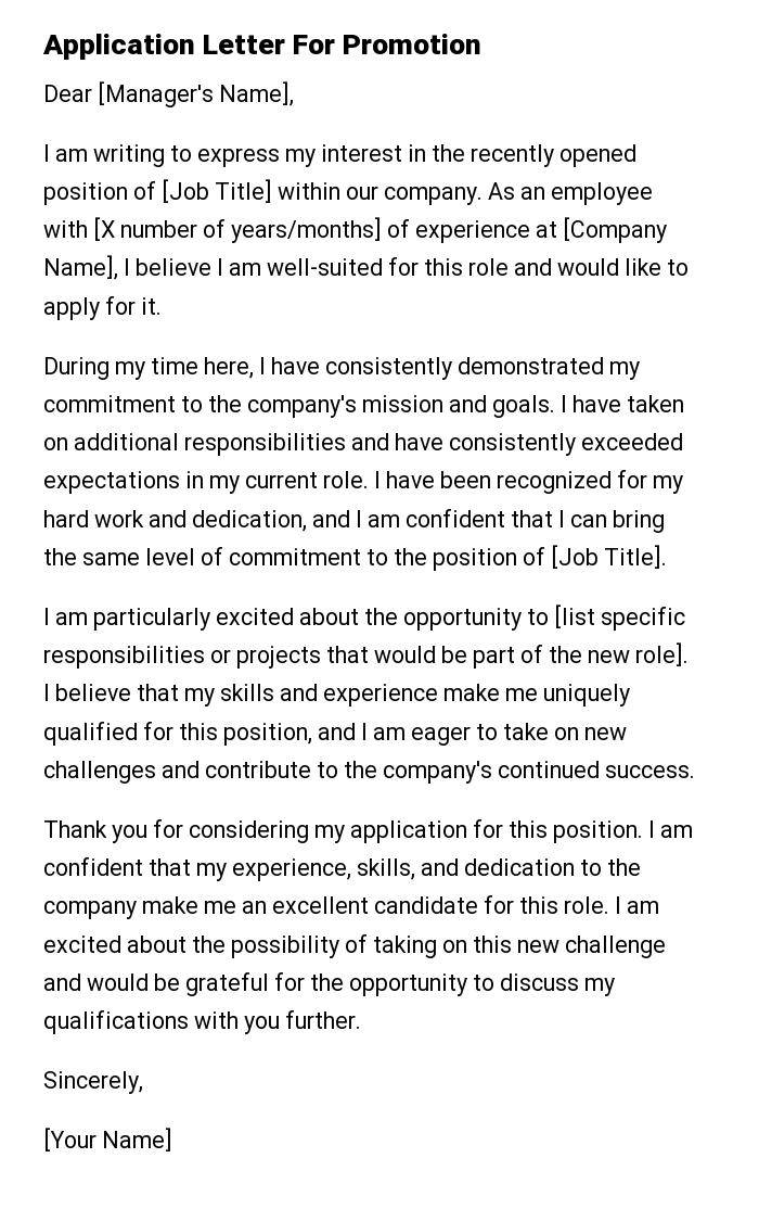 Application Letter For Promotion
