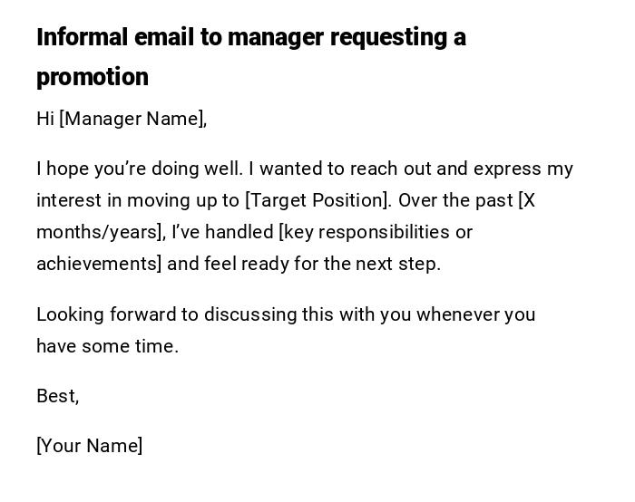 Informal email to manager requesting a promotion