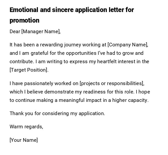 Emotional and sincere application letter for promotion