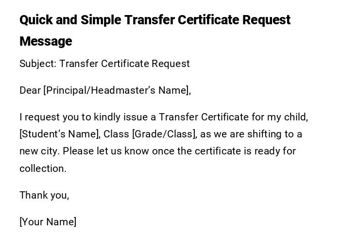 Quick and Simple Transfer Certificate Request Message Quick and Simple Transfer Certificate Request Message