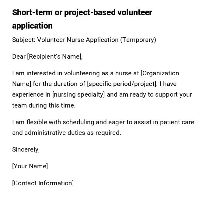 Short-term or project-based volunteer application Short-term or project-based volunteer application