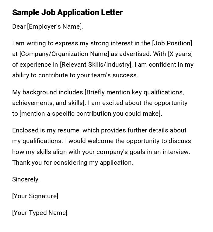 Sample Job Application Letter