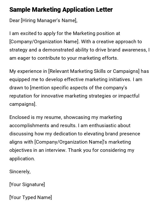 Sample Marketing Application Letter