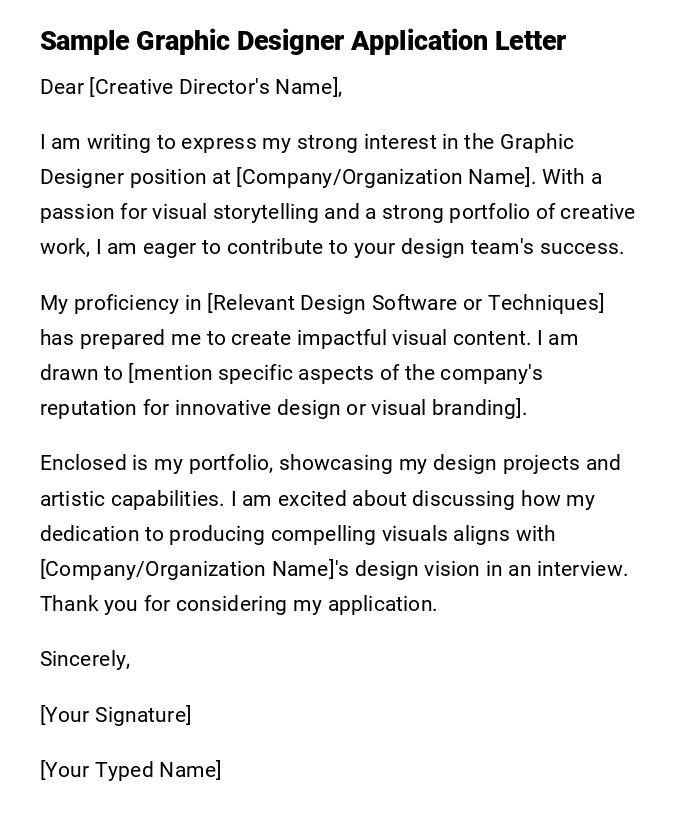 Sample Graphic Designer Application Letter