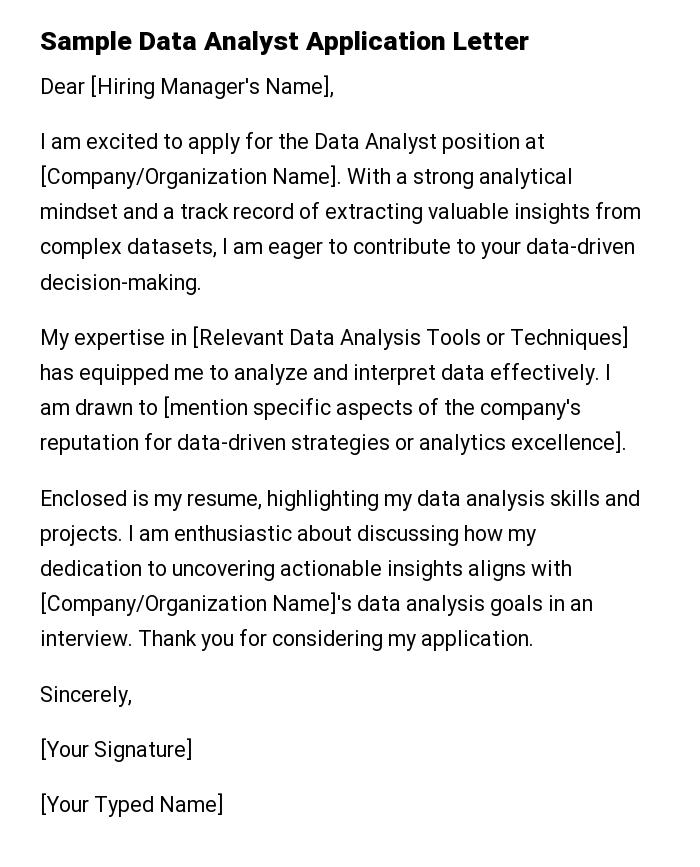 Sample Data Analyst Application Letter