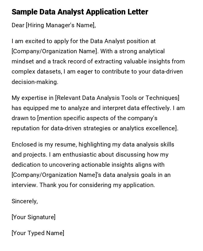 Sample Data Analyst Application Letter