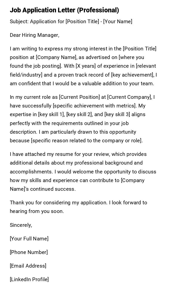 Job Application Letter (Professional) Job Application Letter (Professional)