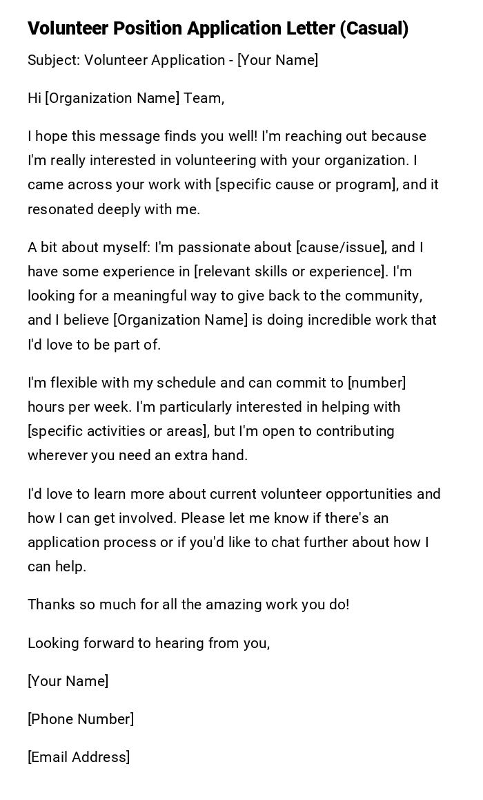 Volunteer Position Application Letter (Casual) Volunteer Position Application Letter (Casual)