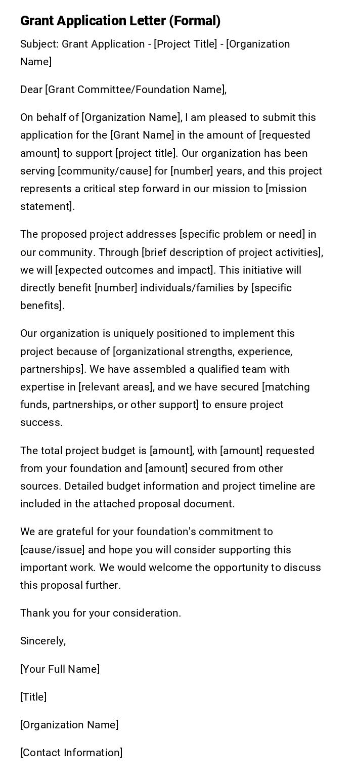 Grant Application Letter (Formal) Grant Application Letter (Formal)