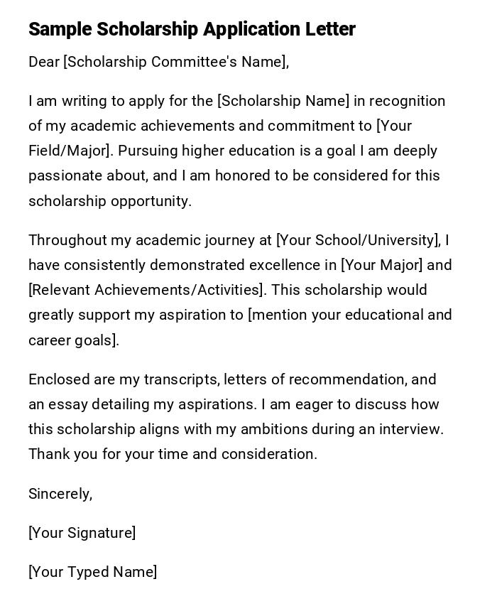 Sample Scholarship Application Letter