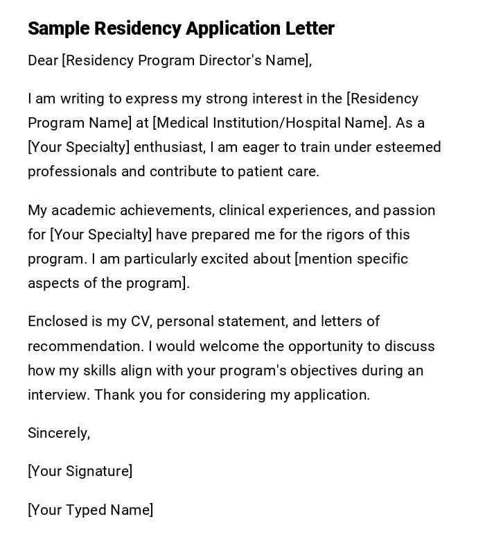 Sample Residency Application Letter