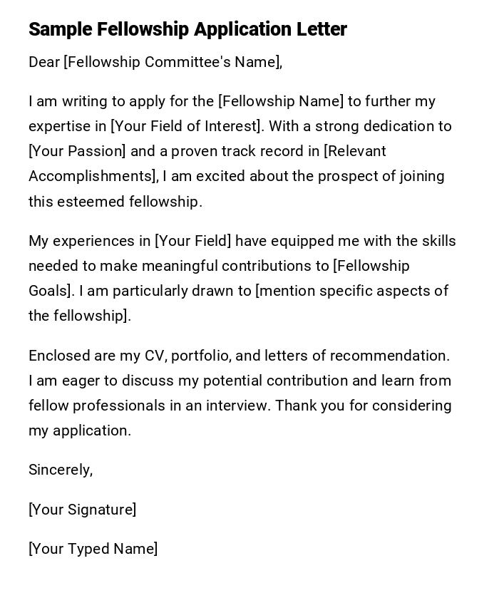 Sample Fellowship Application Letter